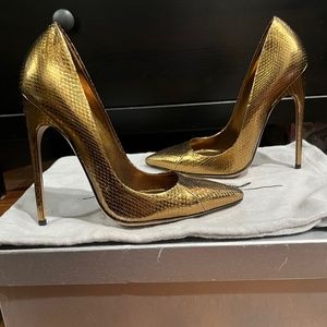 Brian Atwood Gold FM Metallic Snakeskin Pumps